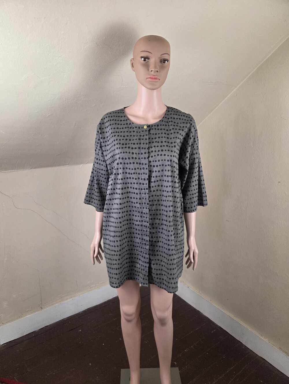 Gudrun Sjödén Organic Cotton Gray Black Polka Dot Tunic Top Dress S Oversized